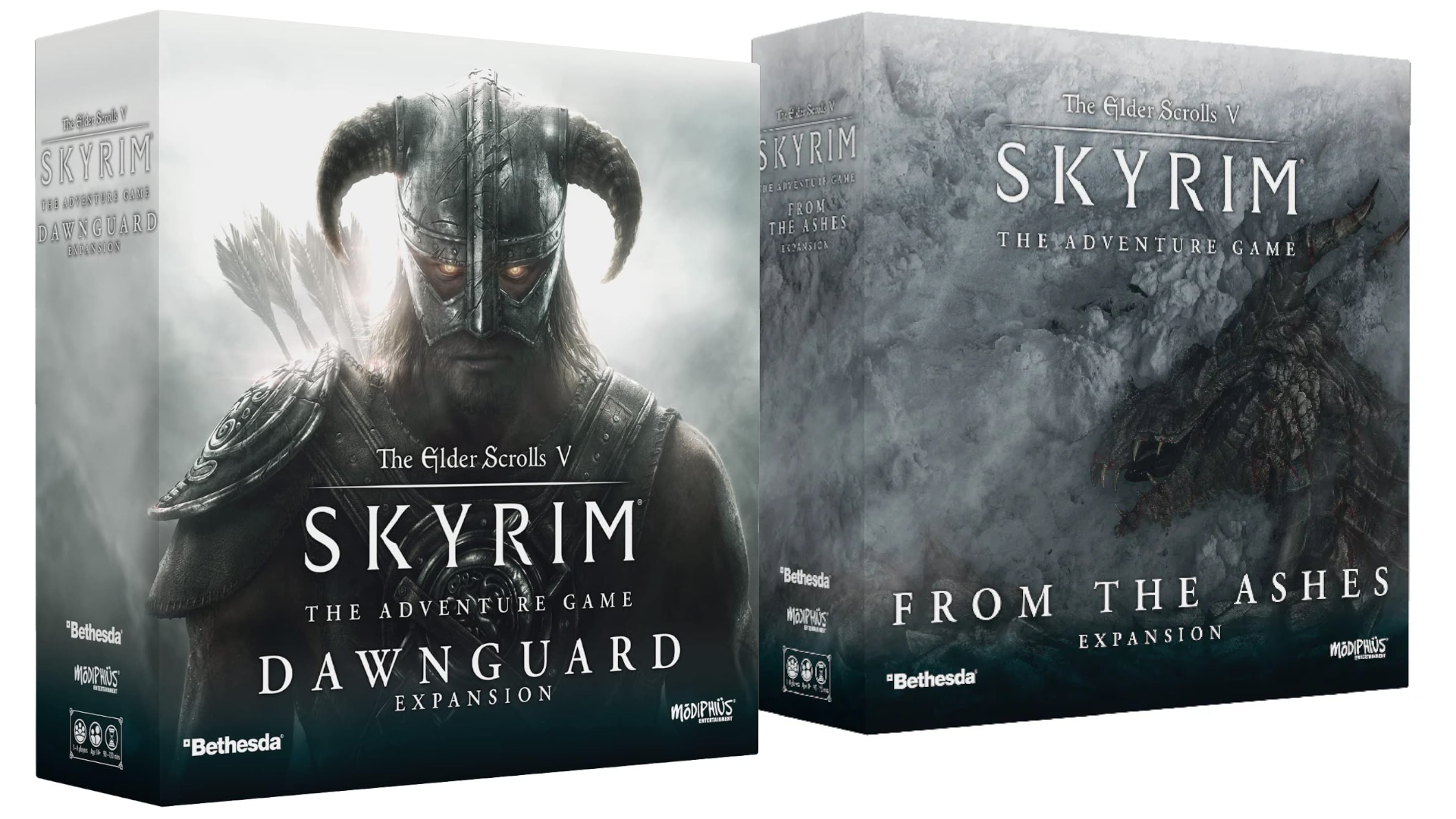 Dawnguard and From the Ashes expansion boxes on a plain background