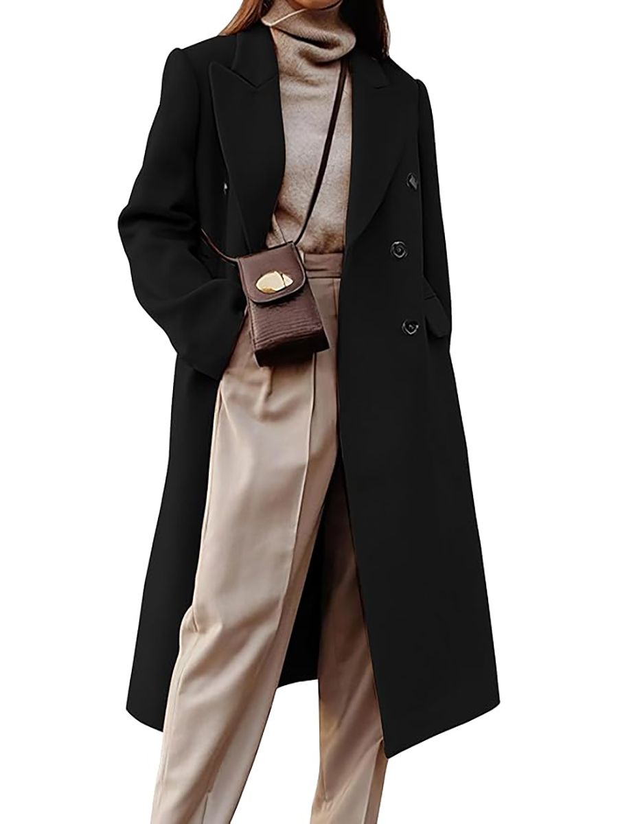 IDEALSANXUN, Idealsanxun Winter Coats for Women 2025 Trendy Black Trench Coat Peacoat Jackets Long Wool Dress Coats Winter Clothes, Black, L