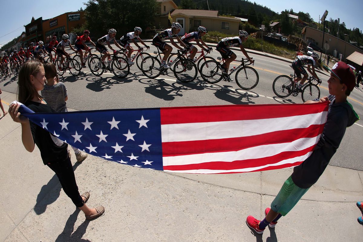 The riders get some patriotic support