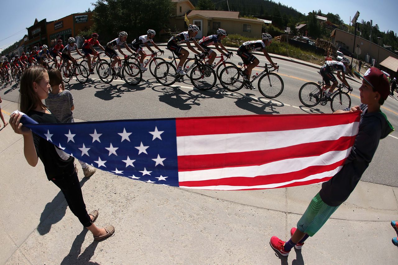 The riders get some patriotic support