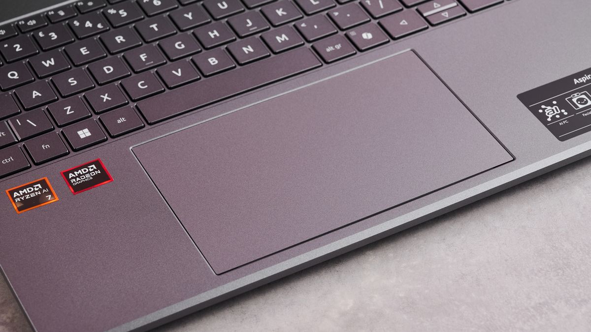 Close-up of touchpad on Acer Aspire 16 AI