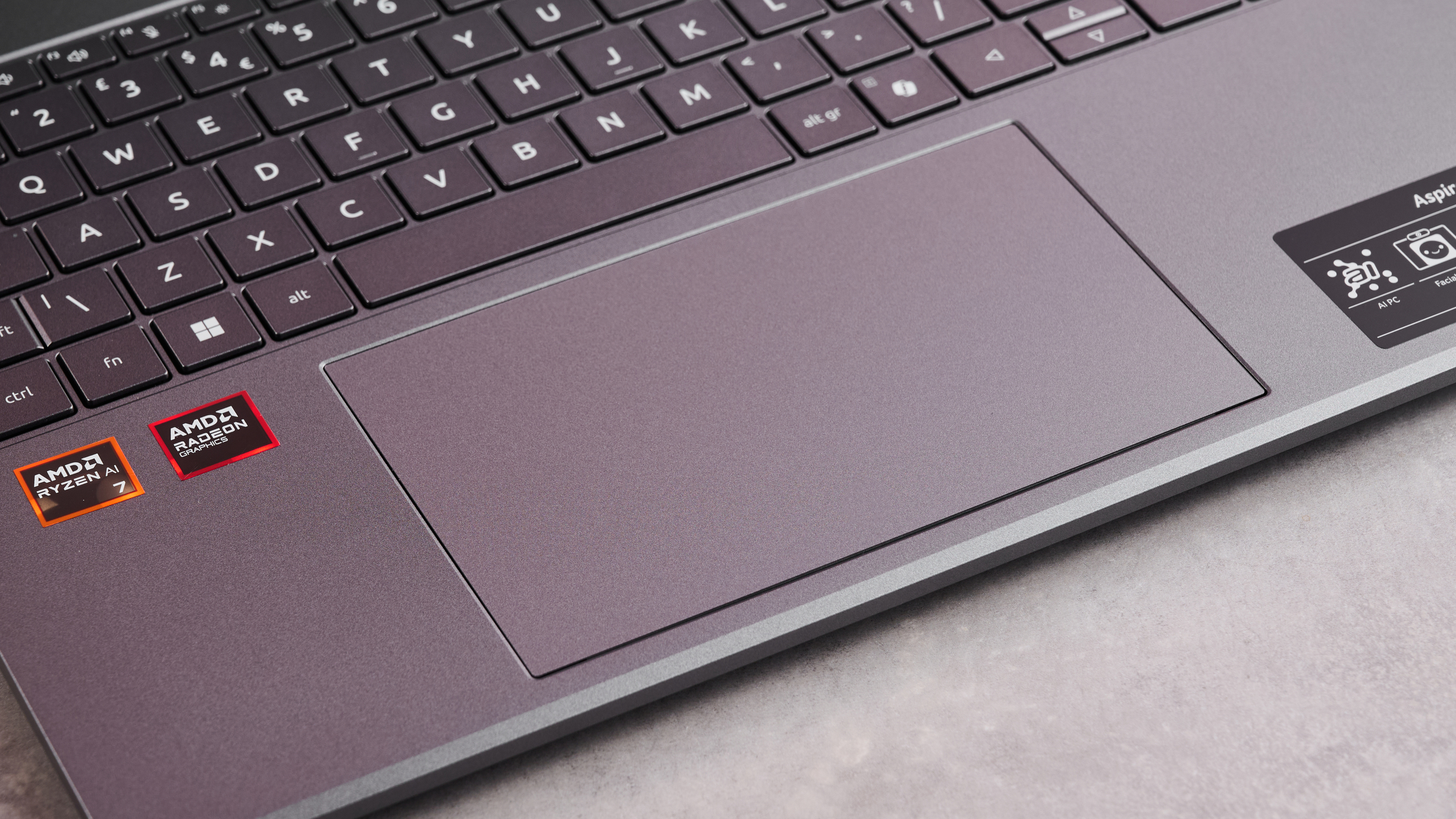 Close-up of touchpad on Acer Aspire 16 AI