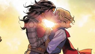 Wonder Woman kiss with Princess Zala in Dark Knights of Steel issue #2