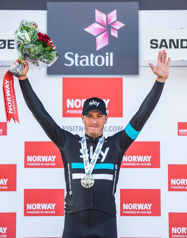 Danny van Poppel on the podium after winning stage 2 in Norway