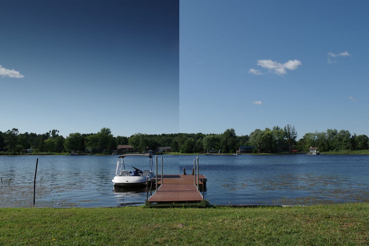 Pentax Grad ND Simulator before and after comparison of a colorful lake view