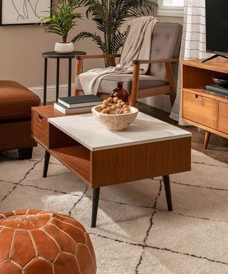 Mid Century Modern Coffee Table with Faux Marble