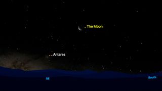 night sky map image showing the moon and antares shining close to each other.