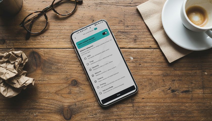 Smartphone with Surfshark Web Content Blocker running