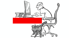 Illustration of a man reading a desktop computer 