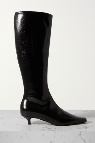 TOTEME + NET SUSTAIN The Slim Crinkled Patent-Leather Knee Boots