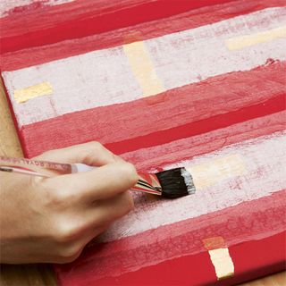 tissue paper strips and paint with fabric design
