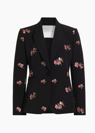 Elie Tahari The Emerson Floral-Embroidered One-Button Blazer