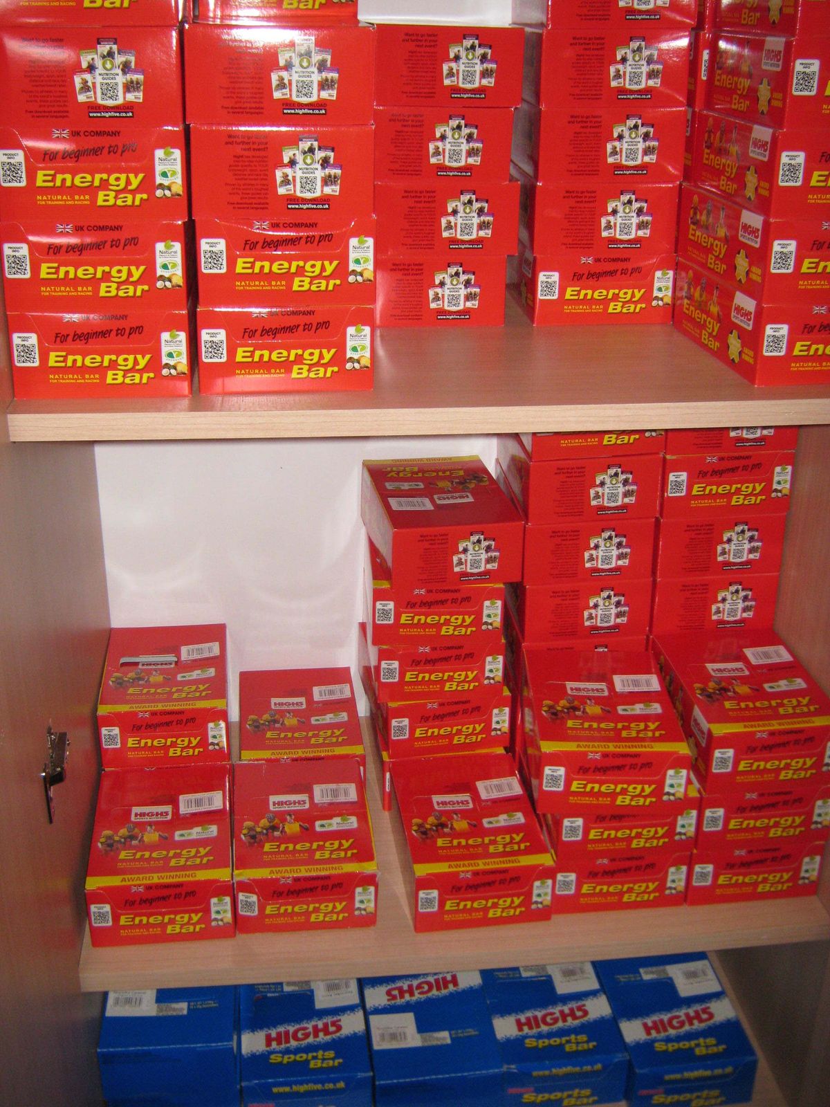 A wardrobe is full of high 5 energy bars
