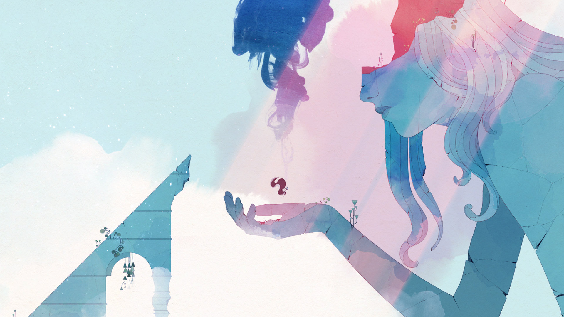 The hero held up by a beautiful statue in Gris