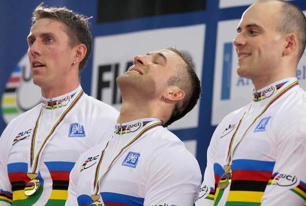 It's finally sinking in for Germany's Robert Forstemann that he won a gold medal in the men's team sprint competition.