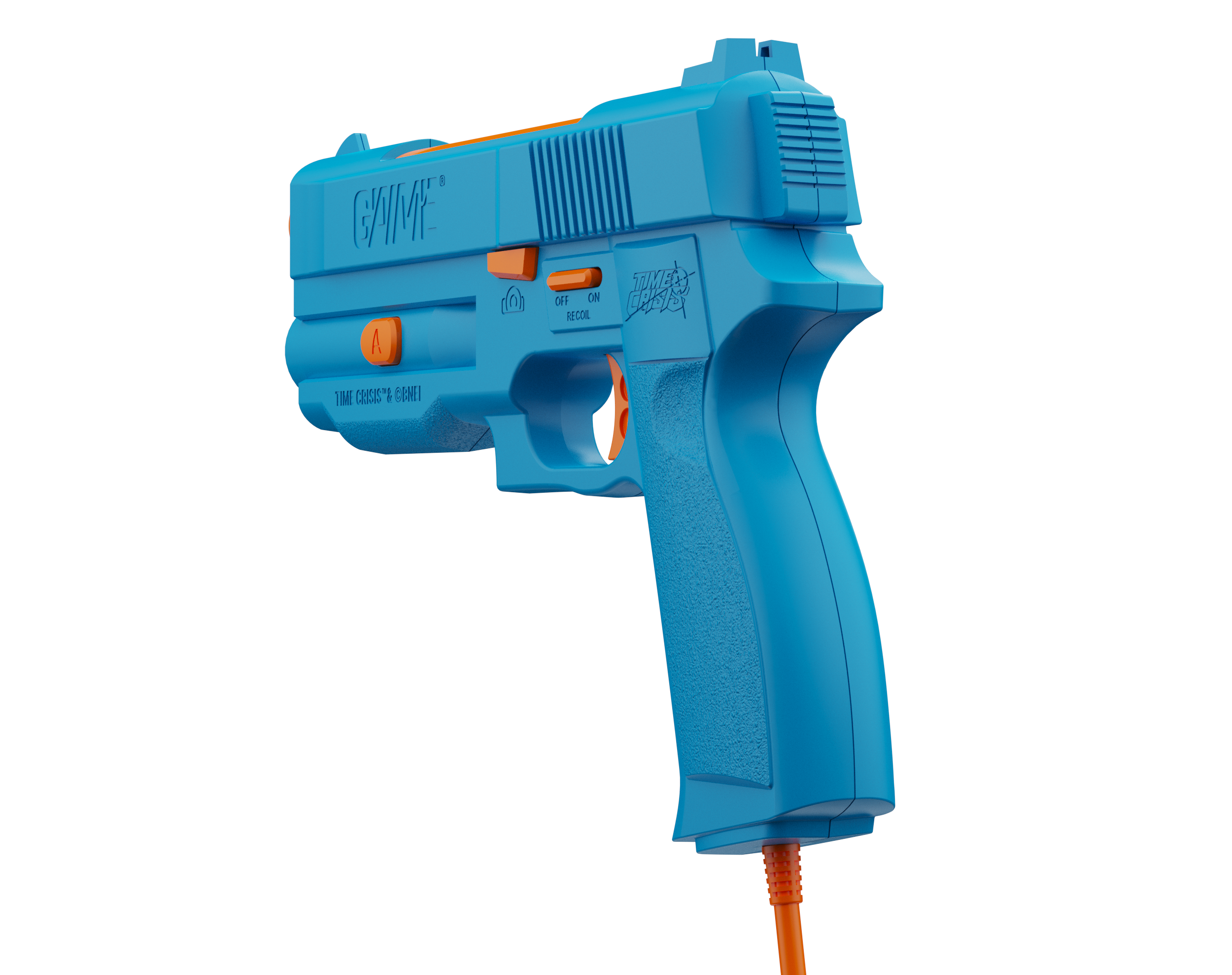 A blue lightgun, console and pedal