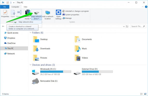 press map network drive windows 10 this pc