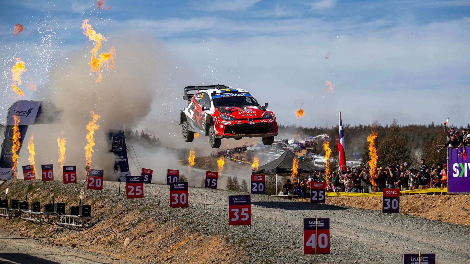 
                                Oliver Solberg and Elliott Edmondson of Toyota GAZOO Racing compete in the final stage of the 2026 WRC Rally Chile Biobío, in Concepción, Chile
                            