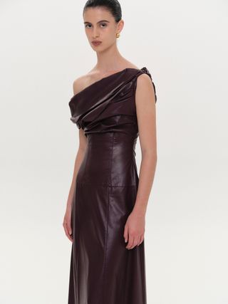 SourceUnknown Gwendalia Draped Leather Dress, Dark Plum