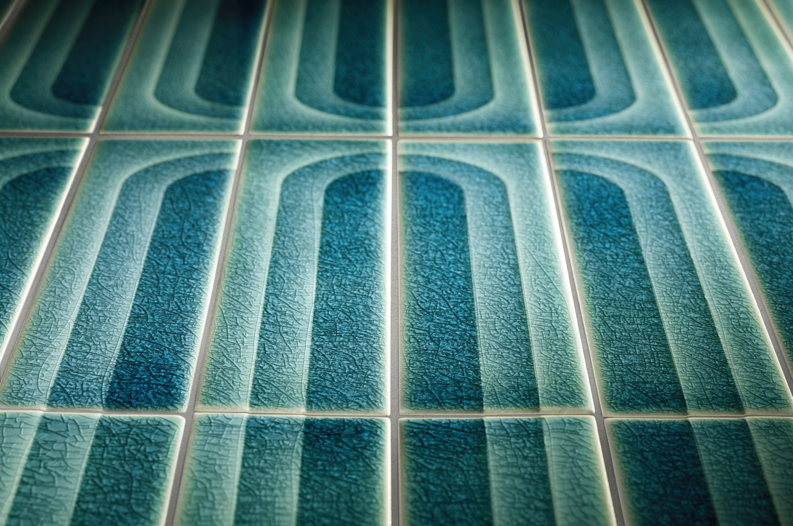 Nada Debs Kohler Hammam installation at Design Miami 2022 featuring blue and green tiles