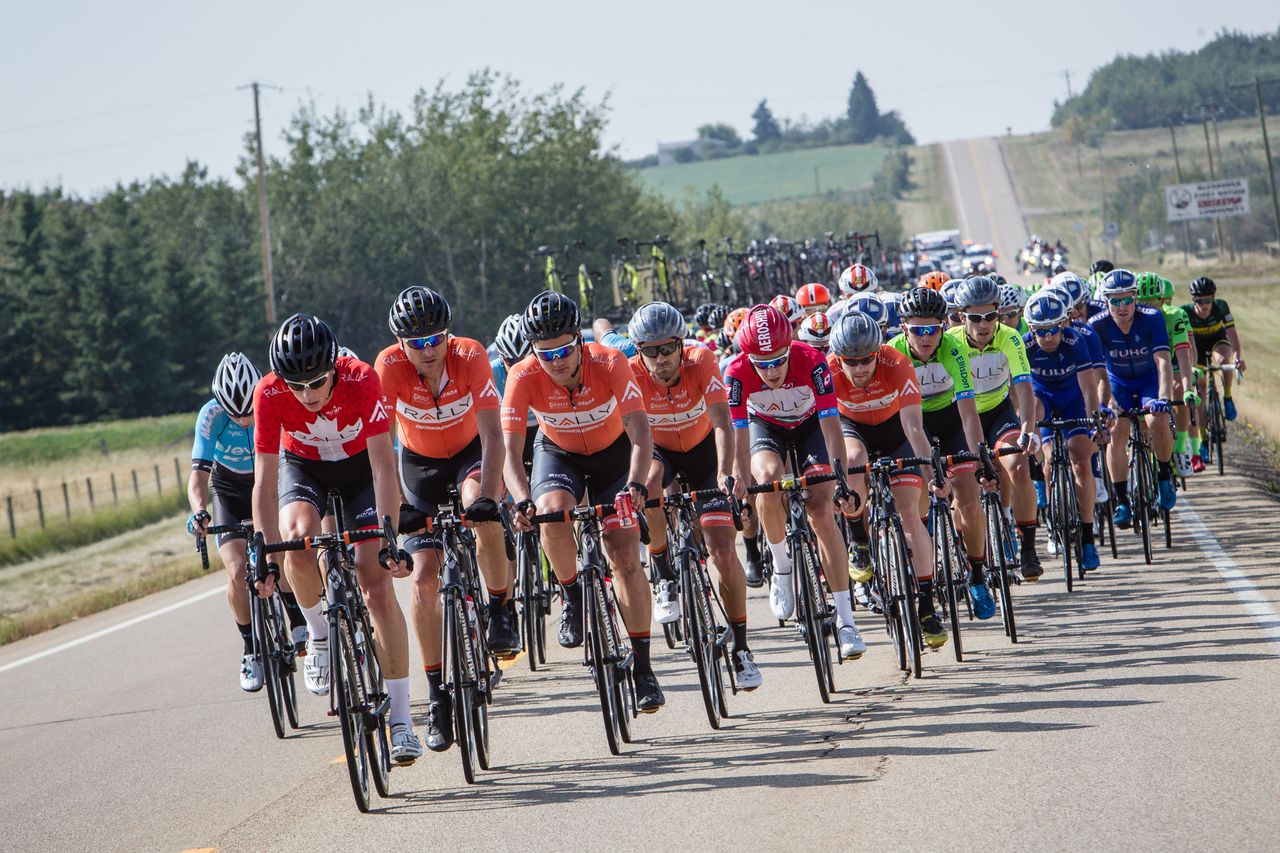 Rally Cycling at the head of affairs during stage 2 at the Tour of Alberta
