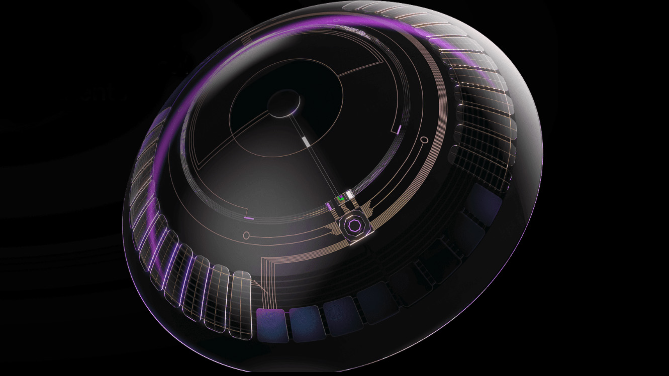 Close-up of an Xpanceo smart contact lens prototype