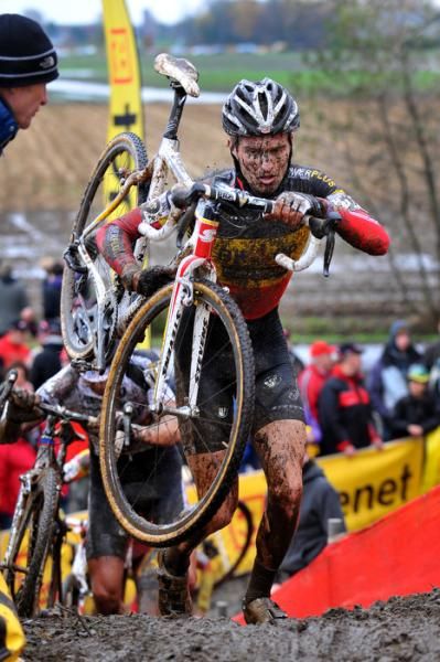 The riders had to carry their bikes for long spells