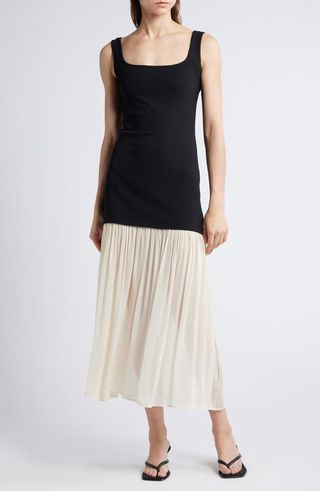 Gia Pleated Mixed Media Midi Tank Dress