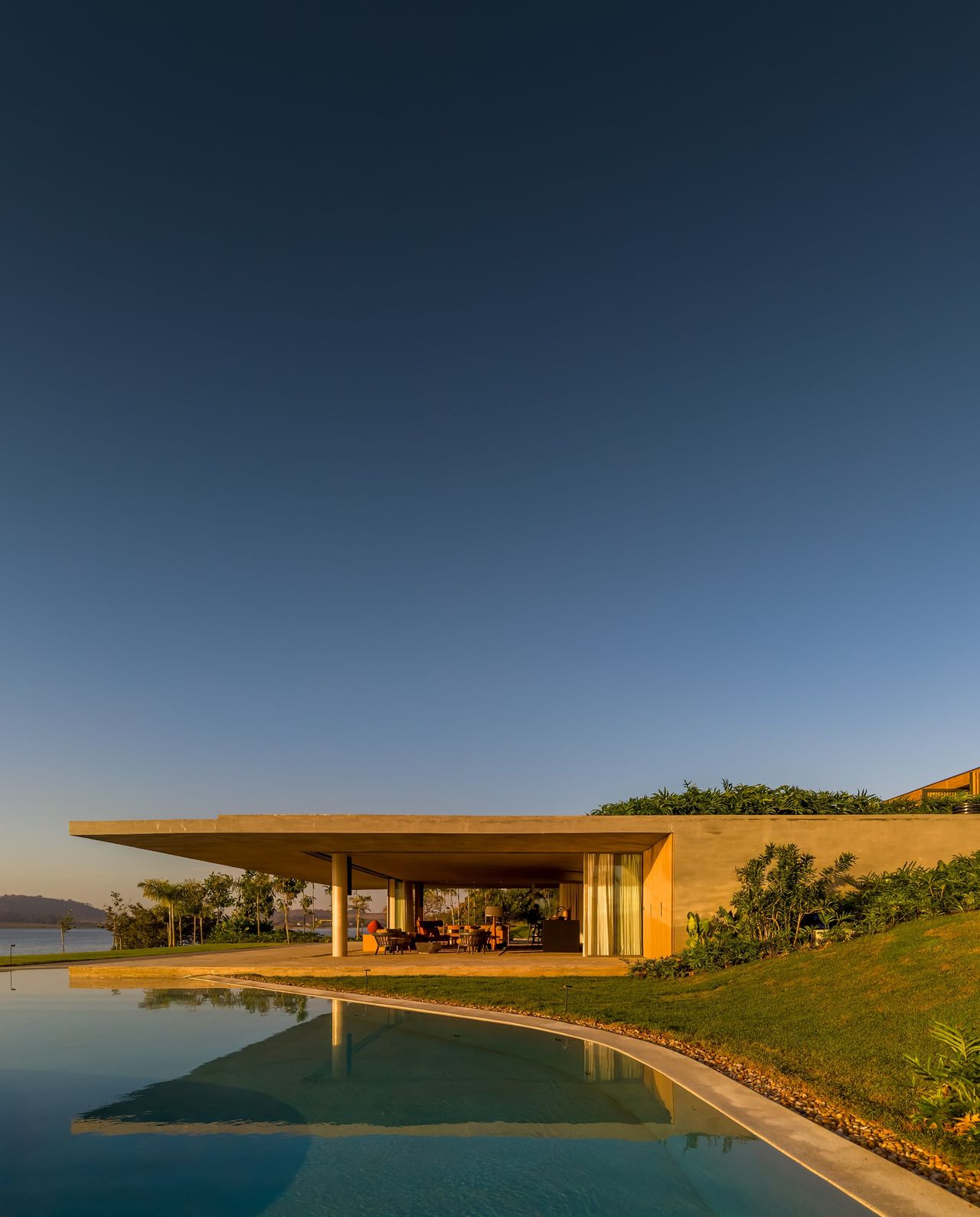 The lower pavilion adjoins the pool