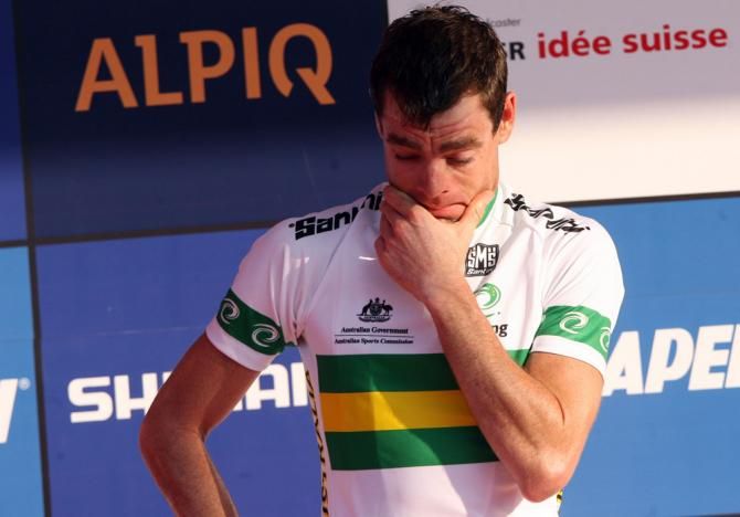 2009 Worlds: Australia's Cadel Evans basks in the moment of winning the world championship