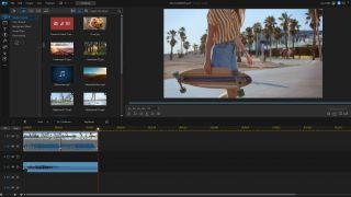Image shows footage of a woman with a skateboard being edited in Cyberlink PowerDirector 20.