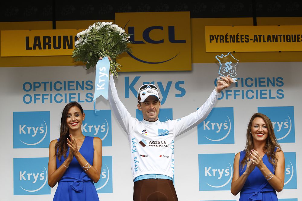 Pierre Latour in the white jersey of best young rider at the Tour de France