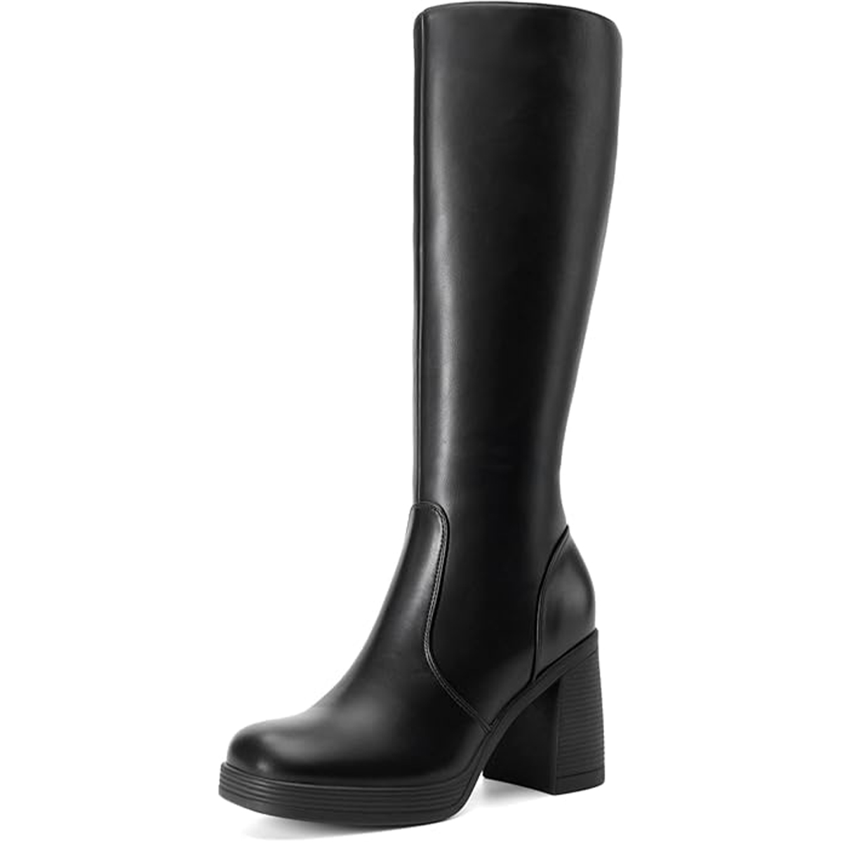 DREAM PAIRS, Dream Pairs Knee High Boots for Women Platform Square Toe Chunky Block Heeled Gogo Boots With Side Zipper,size 8,black,dwumkb2541
