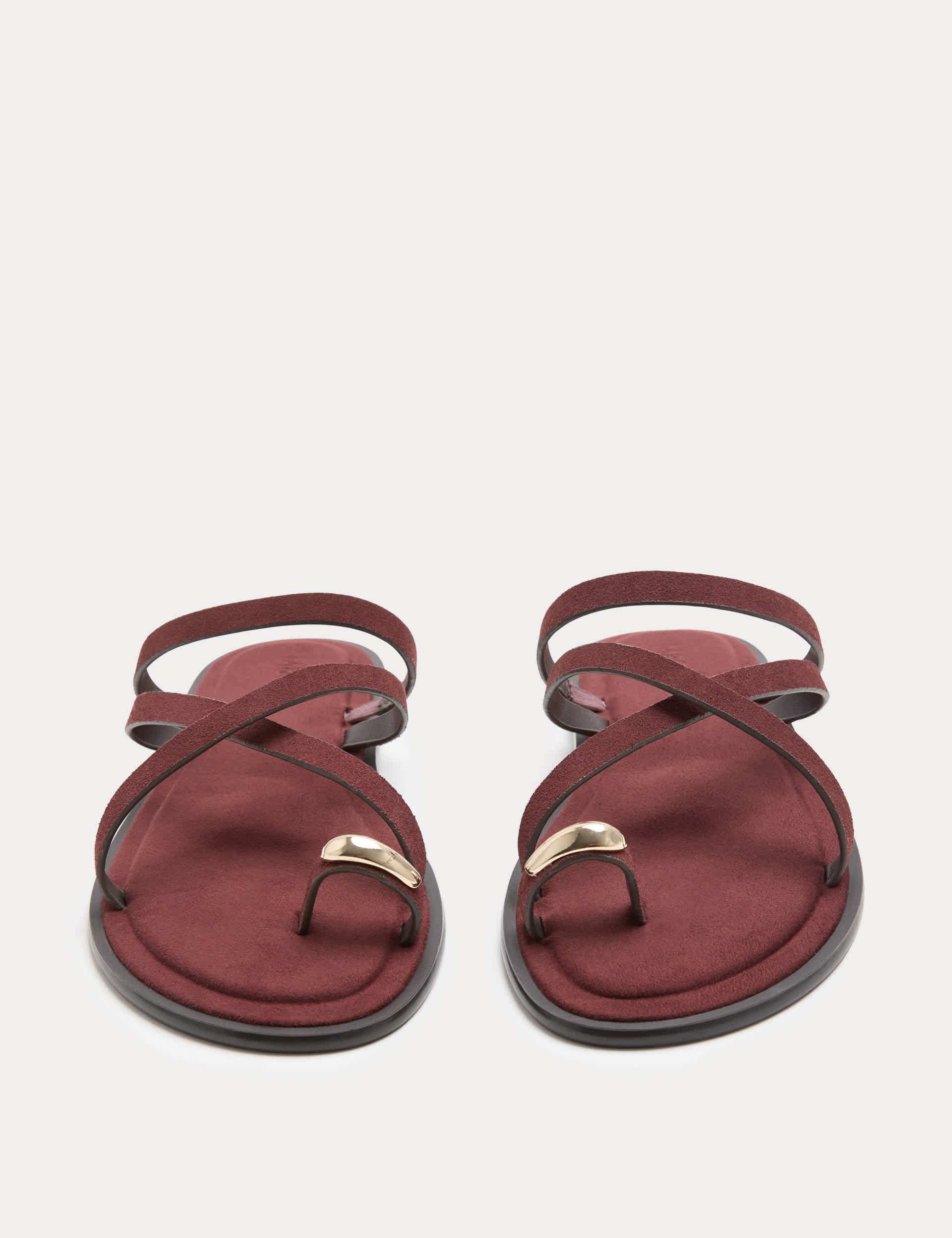 Suede Strappy Flat Toe Loop Sandals