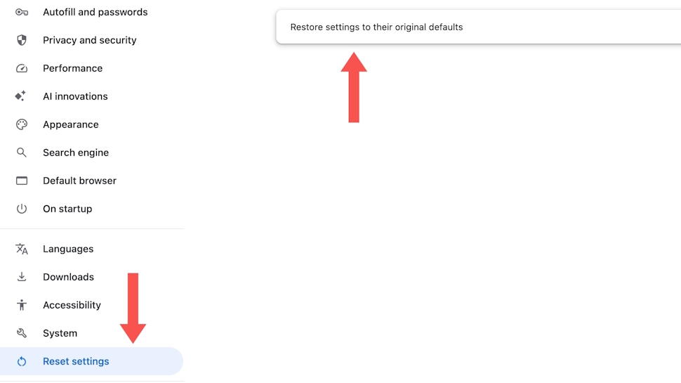 How to enter the Reset menu on Google Chrome