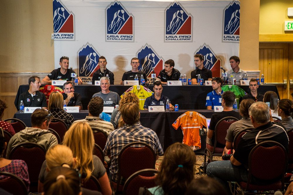 Sunday's lineup for the 2015 USA Pro Challenge press conference.