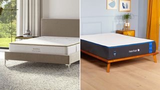 Saatva mattress side-by-side with a Nectar mattress