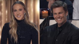 Nikki Glaser and Tom Brady at The Roast of Tom Brady (side by side)