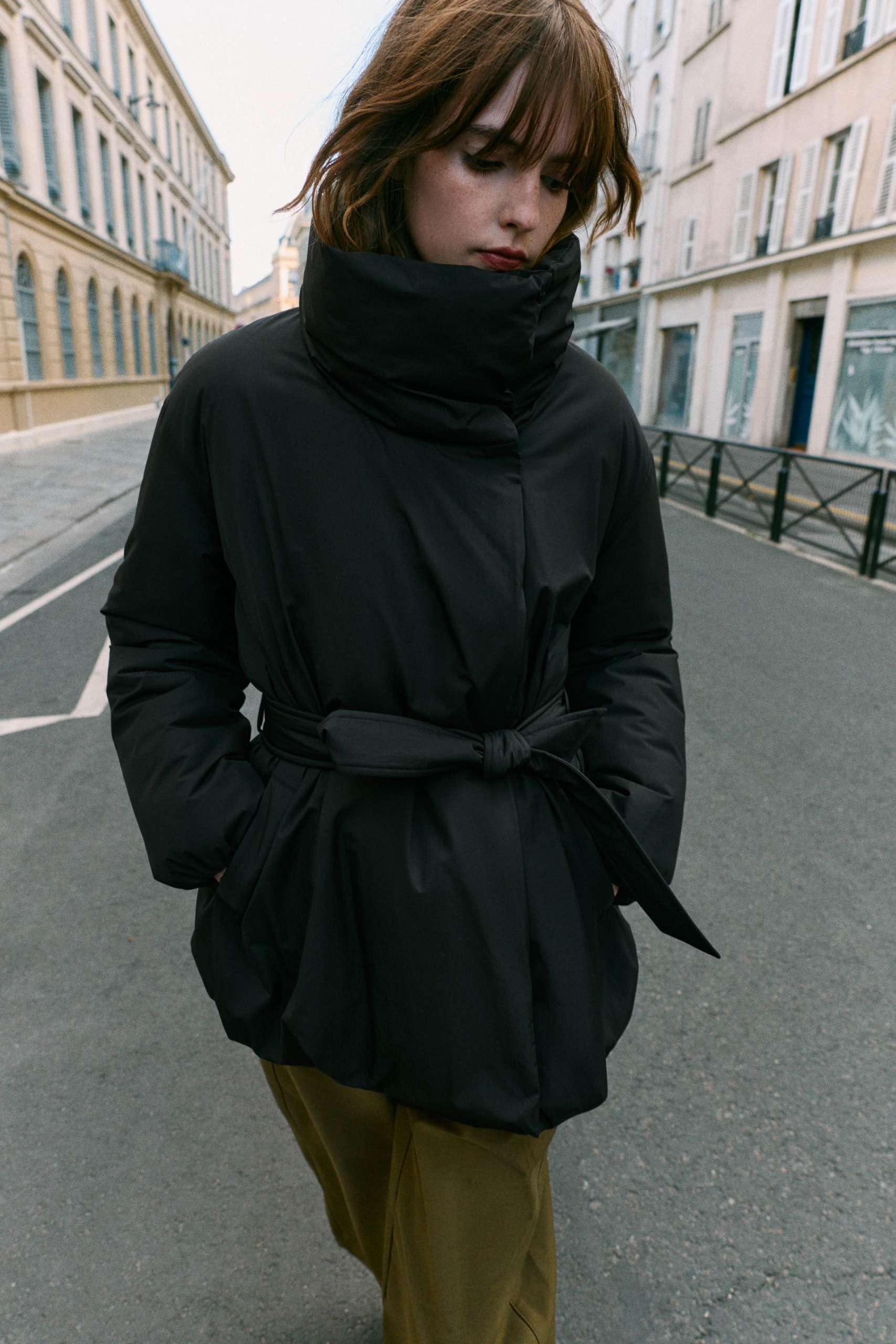 Belted Padded Anorak - Black - Xs