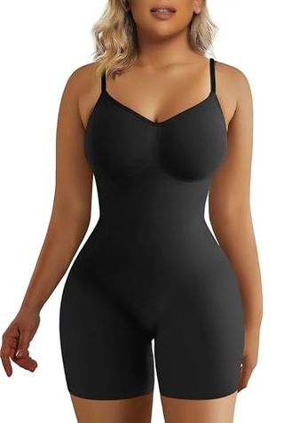 Shaperx Women's Shapewear Bodysuit Tummy Control Body Shaper Seamless Sculpting Snatched Waist Body Suit,sz5218-2-Black-L/xl