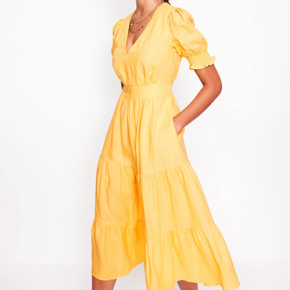 Boden Anna Linen Tiered Midi Dress