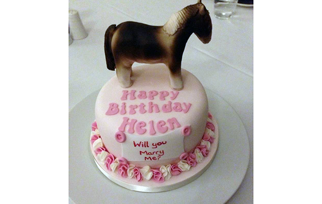 &amp;ldquo;This is my 27th birthday cake with my coloured show cob on the top. It was from my now husband &amp;mdash; a dual purpose message!&amp;rdquo; &amp;mdash;Helen Rogers