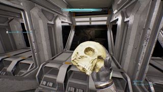 Halo Campaign Evolved player holding a Skull on the Pillar of Autumn