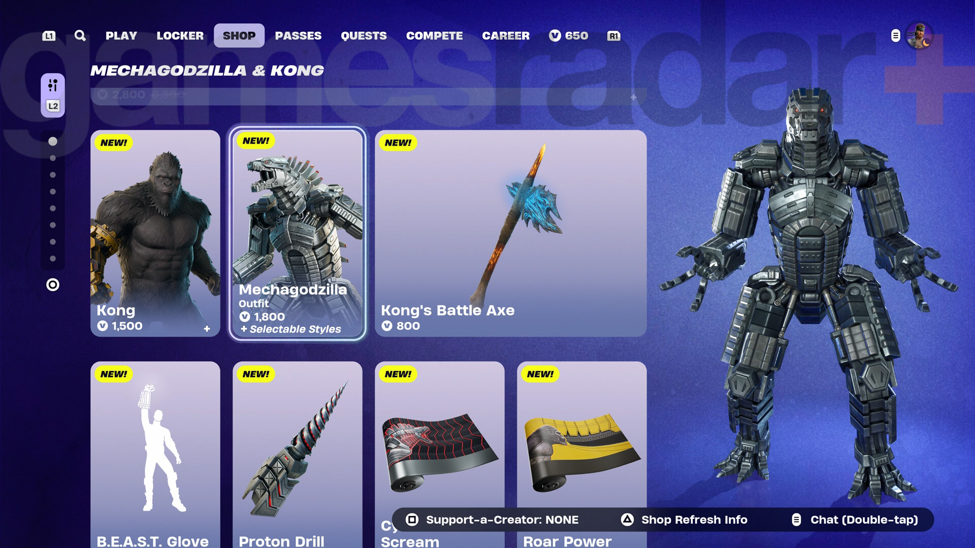 Fortnite Godzilla and Kong outfits in the Item Shop