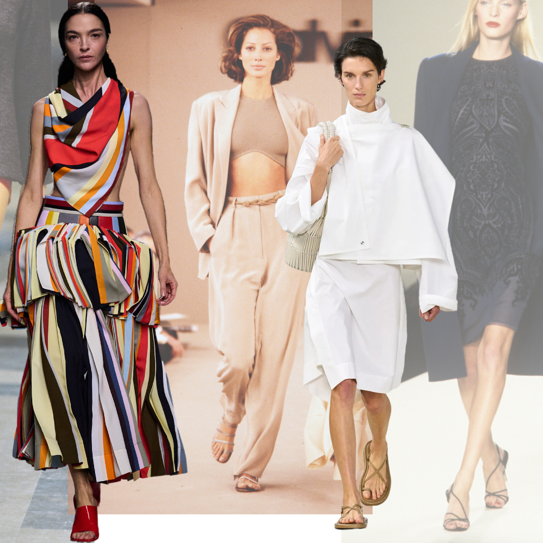 a collage of the best 90s shoes on models on the runway