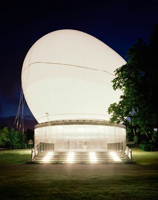 Large, white, illuminated structure