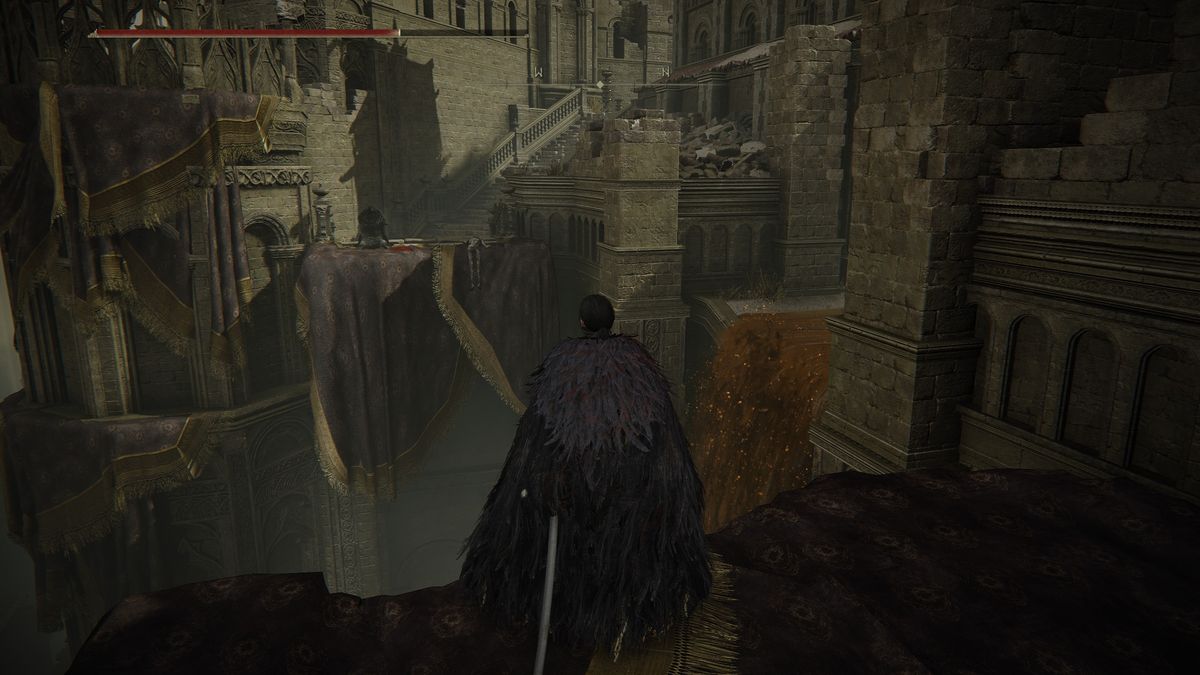 Elden Ring ninja character exploring Belurat Tower Settlement showing location of Well Depths Key and the well to use it in