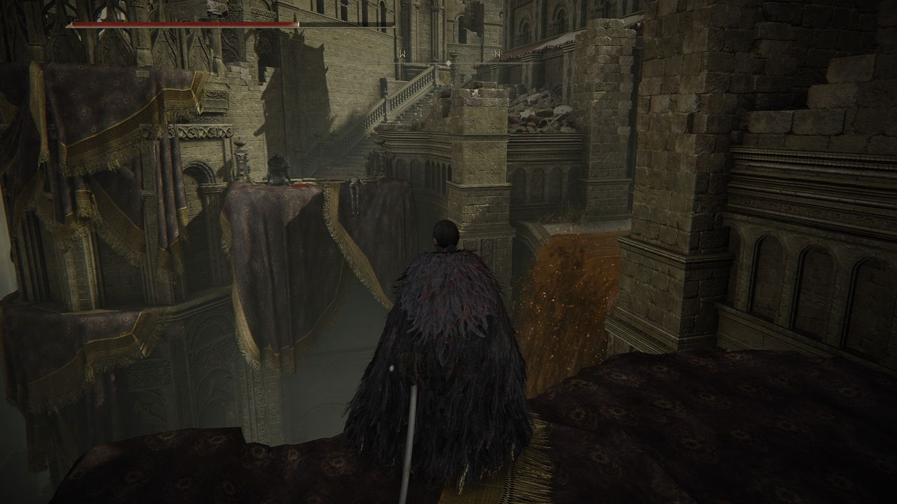 Elden Ring ninja character exploring Belurat Tower Settlement showing location of Well Depths Key and the well to use it in