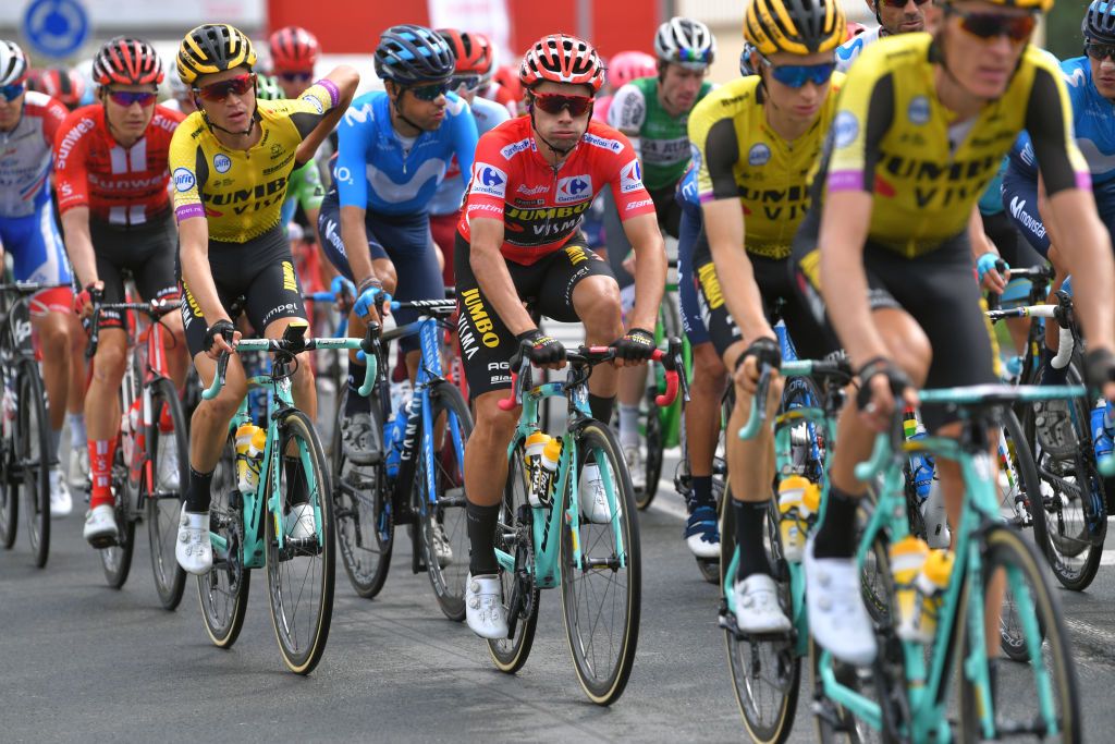 Primoz Roglic rides in the peloton during stage 12