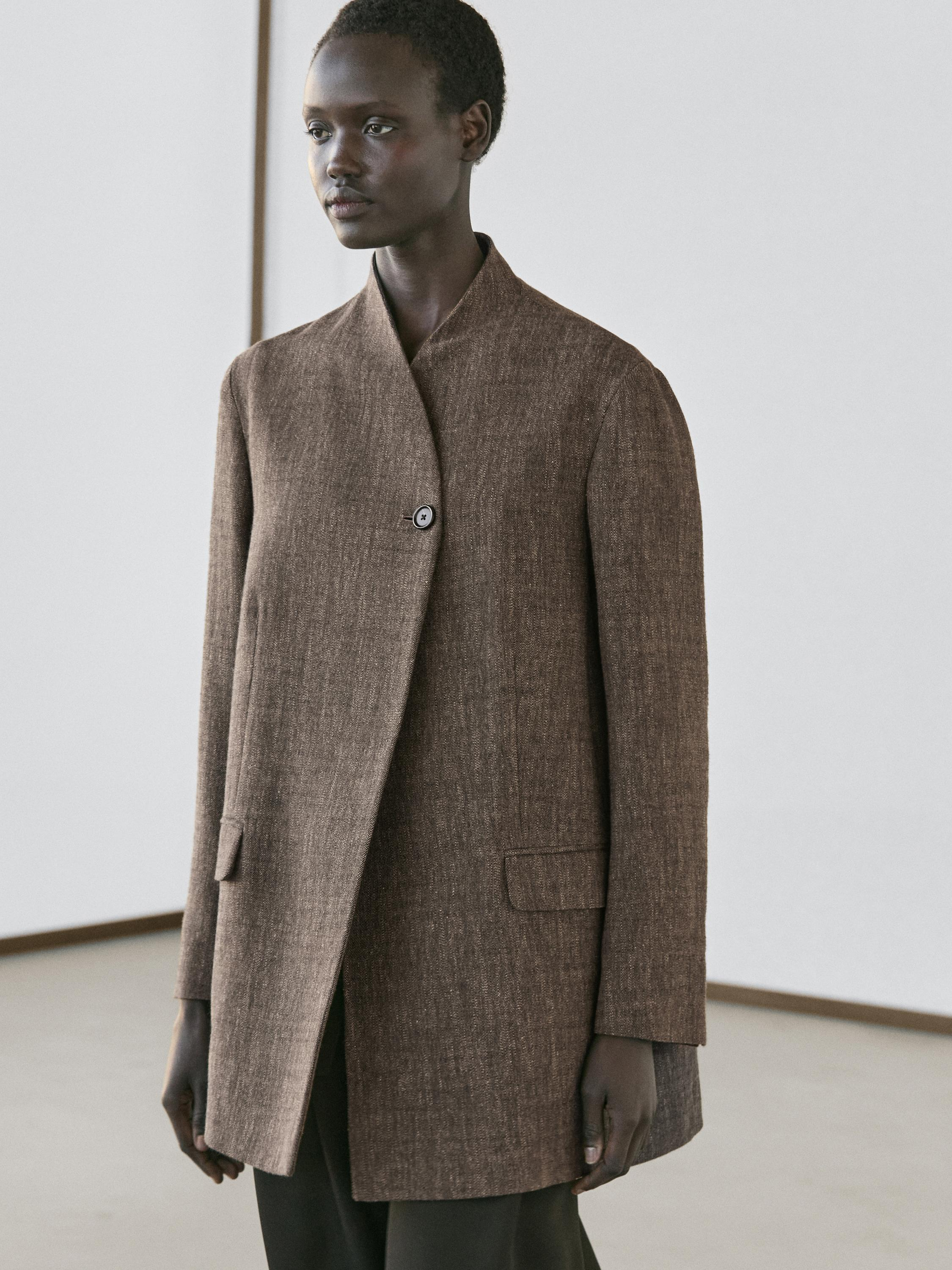 Massimo Dutti, Flecked Wool Blend Coat With High Collar